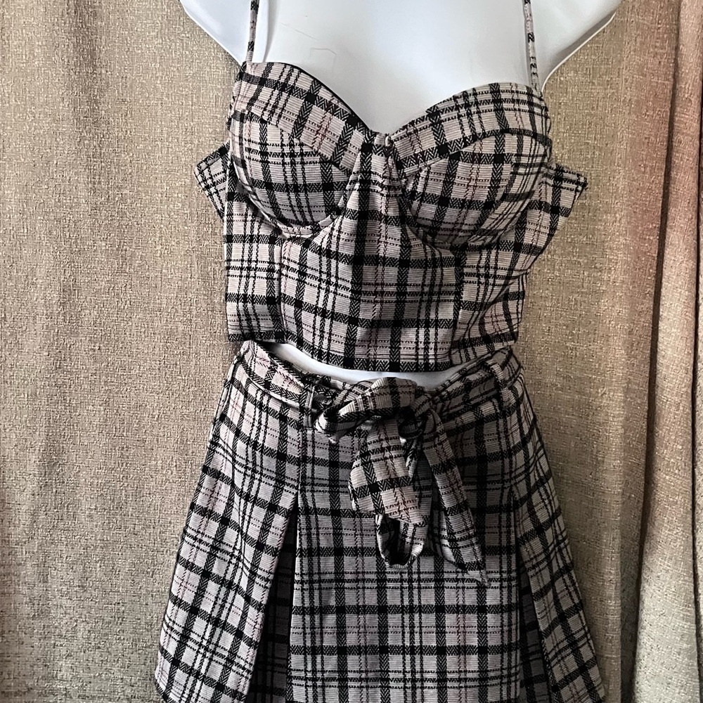 Plaid Two-Piece Set with Bow Detail